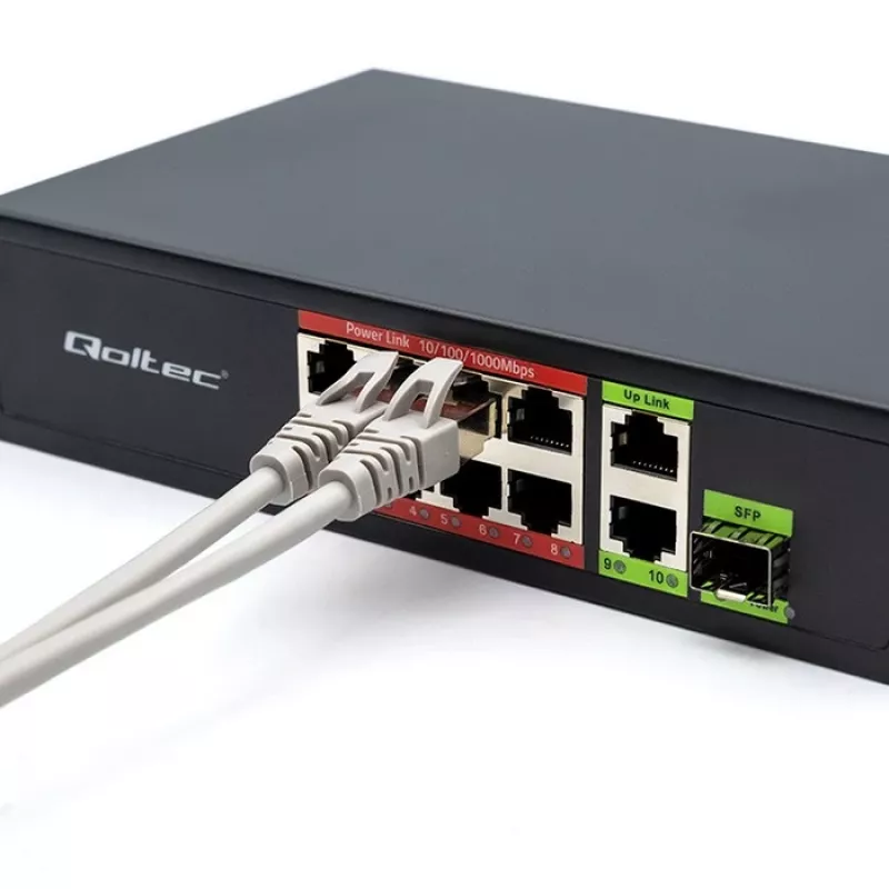 Etherneti kommutaator QOLTEC 52297 PoE RJ45 koos PoE üleslingi ja SFP-pordiga