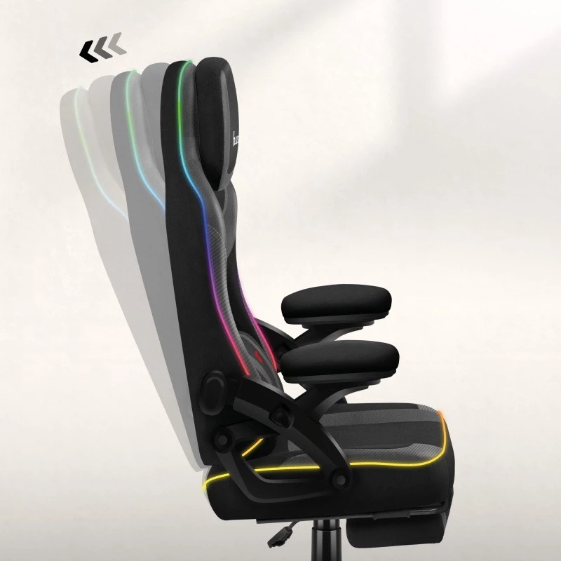 Mängutool huzaro HZ-FORCE 4.6 RGB Must Mesh — ergonoomiline, kõrgusreguleeritav, RGB-valgustus, riidest iste, max 130 kg