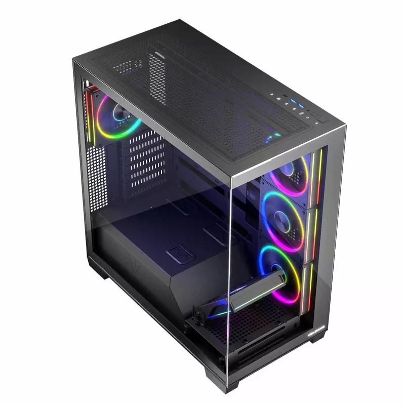 PC Case MODECOM Volcano Stellar 5F ATX Midi Tower, karastatud klaas, 5 eelpaigaldatud ventilaatorit, USB‑C, toetab microATX/ATX, max GPU 420mm, CPU jahuti kõrgus 175mm