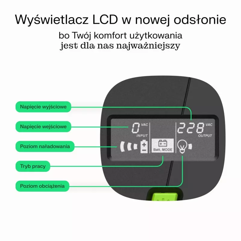 Katkematu toiteallikas roheline Cell UPSLP480 0,75 kVA (480 W) 4 vahelduvvoolupistikut, 2×12 V 7 Ah VRLA, torn, AVR