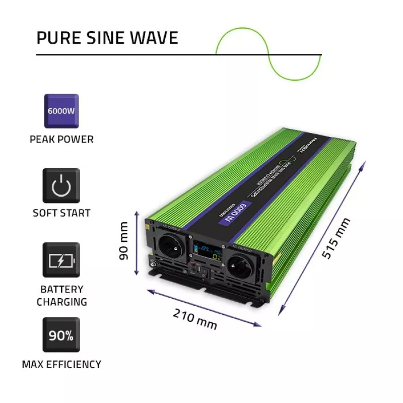 Autoinverter Qoltec Monolith 6000 W roheline 12 V