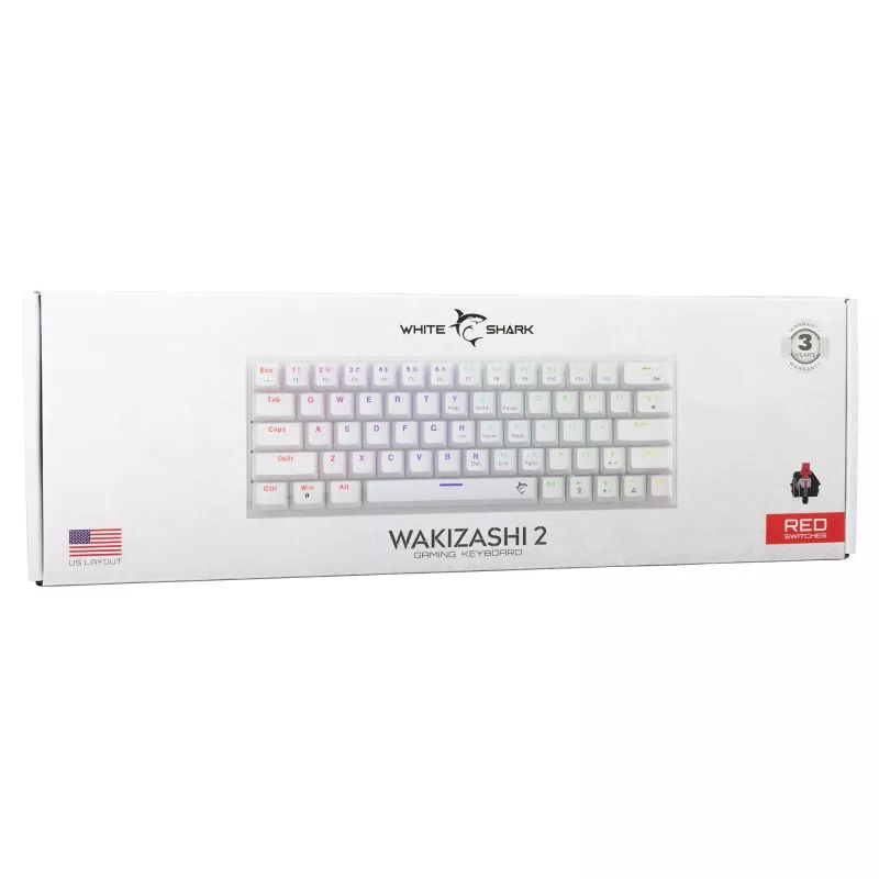 Mehaaniline klaviatuur White Shark Wakizashi-2 US Red Switch, Tenkeyless/US paigutus, valge