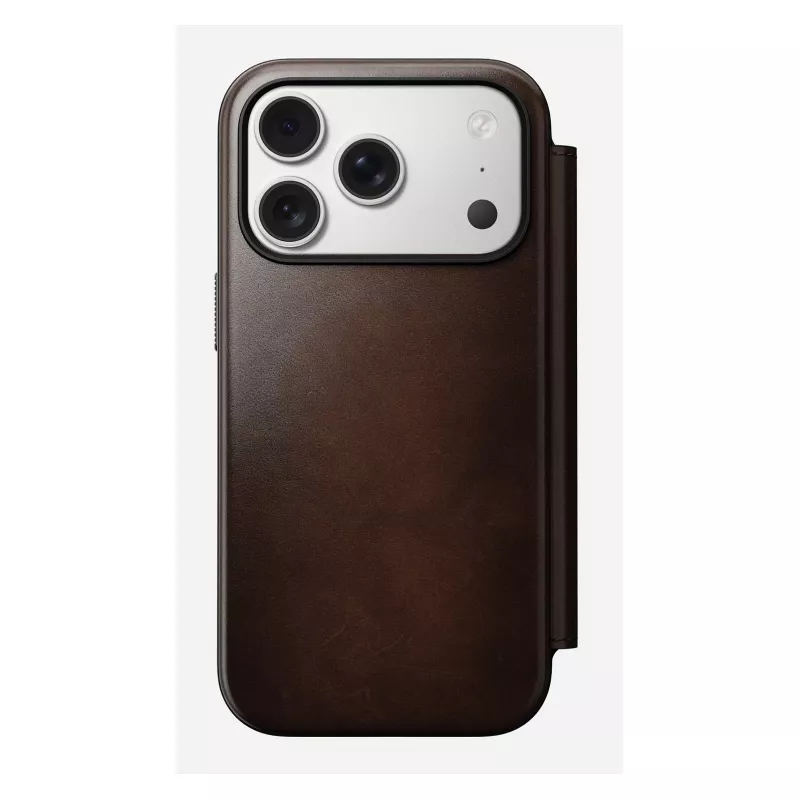 Mobiiltelefoni ümbris Nomad Modern Leather Folio iPhone 17 Pro jaoks, nahk/alumiinium, 16 cm (6,3 tolli) pruun, 4 kaarditaskut