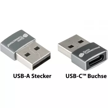 Good Connections Adapter USB 2.0 Plug A an USB-C Socket Alumiiniumkorpus Hall (USB-AD203)