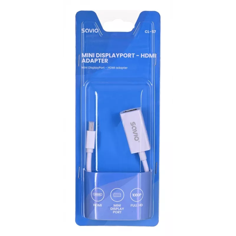 Videokaabli adapter SAVIO Mini DisplayPort (isane) HDMI tüüp A (emane) 0,2 m, valge