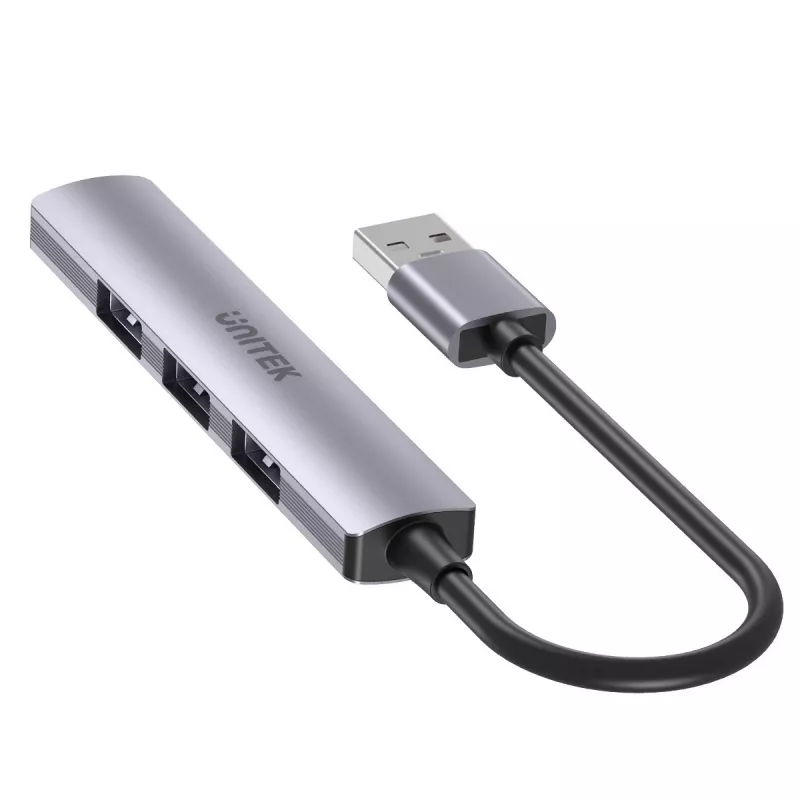 Unitek H1208A USB-A jaotur, 4 porti (1x USB-A 5 Gbps, 3x USB-A 2.0), alumiinium, hõbedane