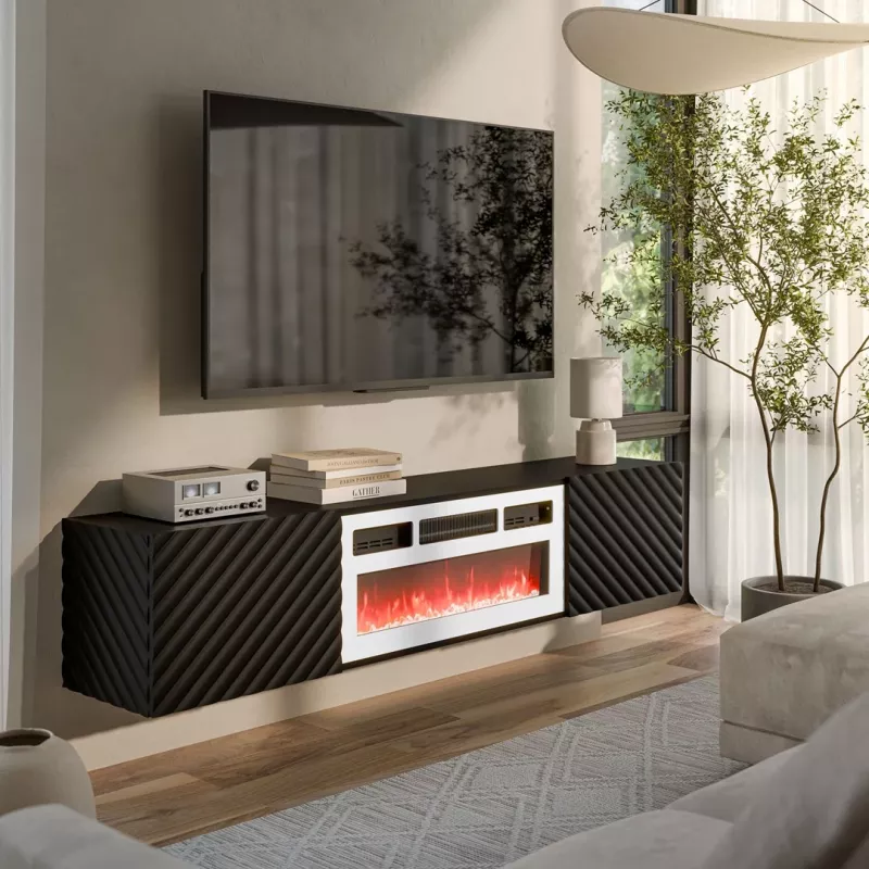 Cama RTV-kapp LARA 183x35x37 must matt + valge kamin