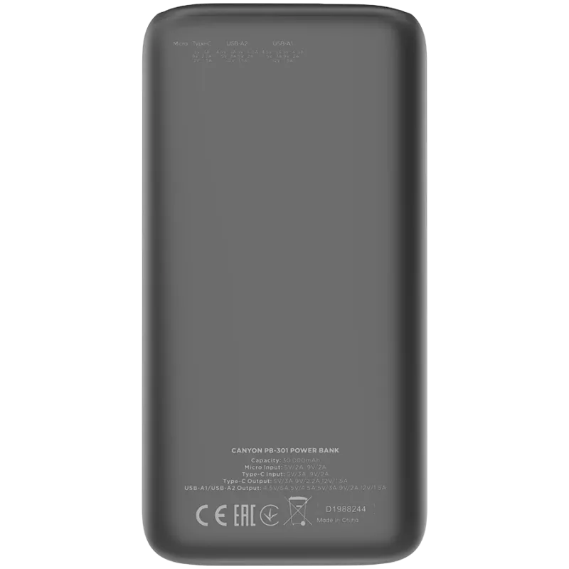 Canyon Powerbank PB-301 30000 mAh PD/QC/Display must jae
