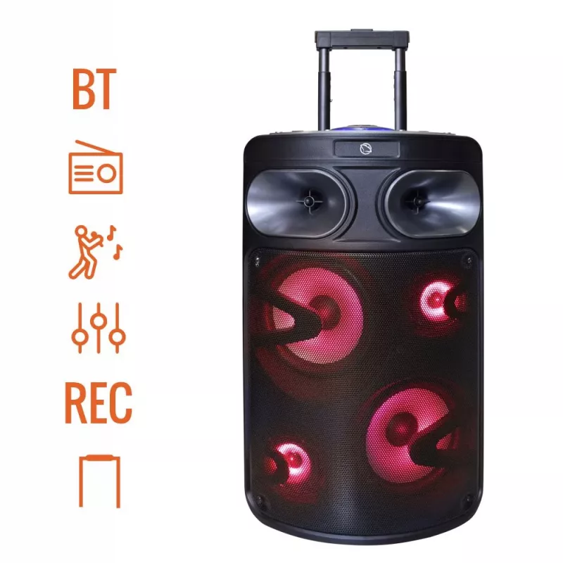 Kaasaskantav Bluetooth-karaokekõlar MANTA SPK0803B140 140 W, akutoide, MIC/USB/microSD, FM, ekvalaiser, rattad