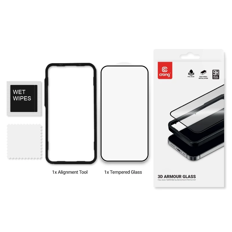 Karastatud klaasist ekraanikaitse Crong 9H Full Glue iPhone 16/15 jaoks