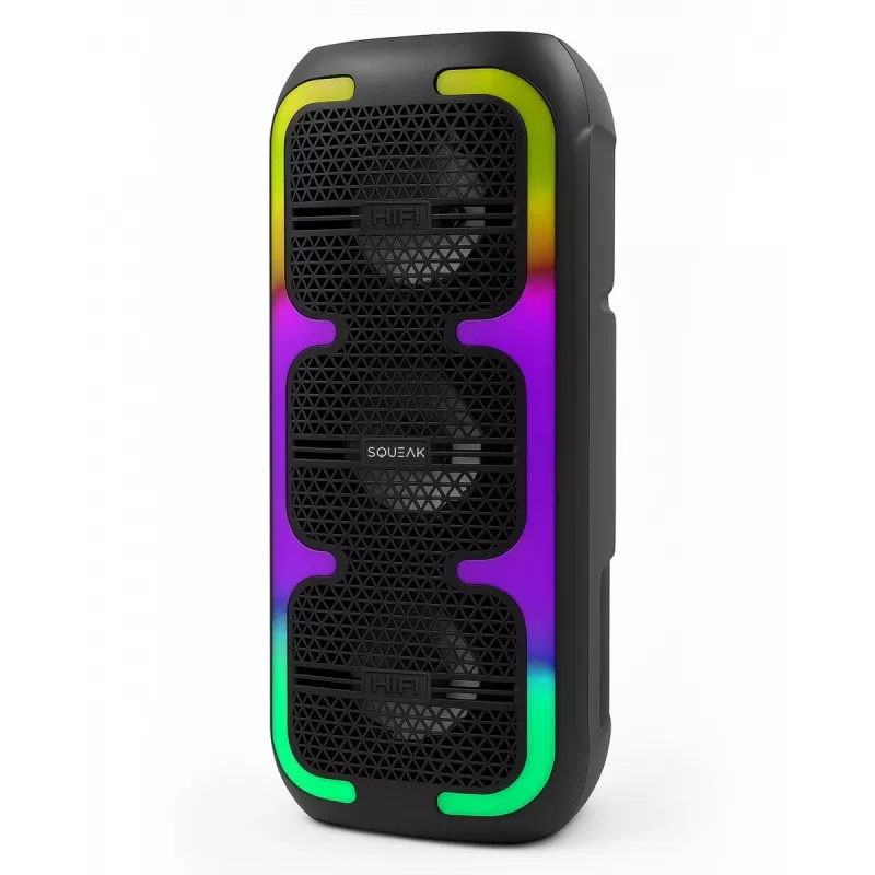 Kaasaskantav stereokõlar SQUEAK SQ1009 — Bluetooth 5.3, 45W RMS, 10 h aku, FM, USB, AUX, LED, 1800 mAh, must