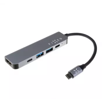 USB-C jaotur FIXED FIXHU-MN-GR 5-pordiline mini sülearvutitele ja tahvelarvutitele
