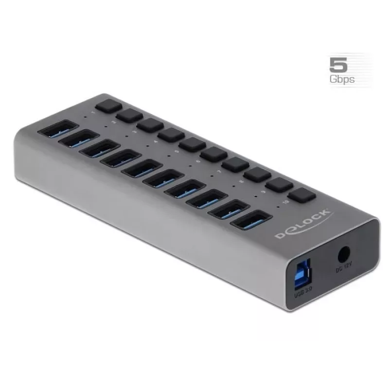 DeLOCK väline 5 Gbps USB-jaotur 10 pordiga + lüliti