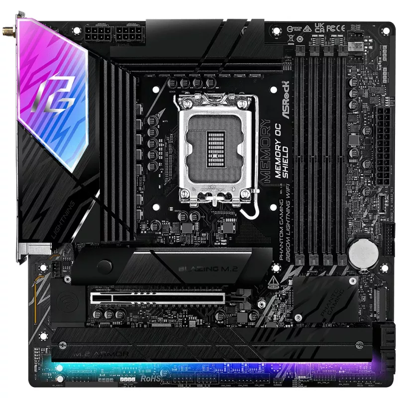 Emaplaat ASRock B860M Lightning WiFi — Intel B860, LGA1851, microATX, DDR5, 4 DIMM, Wi‑Fi 6E, 2.5Gb LAN, Thunderbolt 4