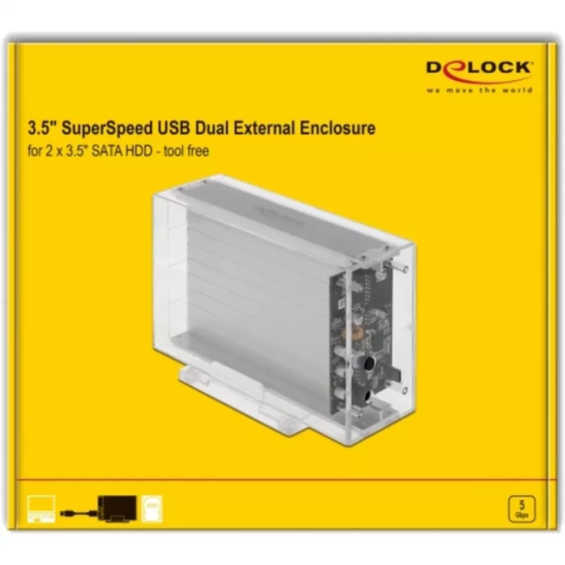 HDD/SSD korpus DeLOCK 42624 Läbipaistev 2.5/3.5 tolli