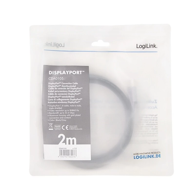 DisplayPort kaabel LogiLink CDA0105 2 m Must Hall