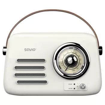 Kaasaskantav raadio SAVIO RS-02 — analoog-FM-tuuner, Bluetooth 5.3, USB-toide, 3 W, valge
