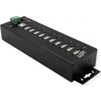 USB-jaotur Exsys EX-1170HMVS 10-pordiline metallist DIN-liistule 15 kV ESD-kaitsega