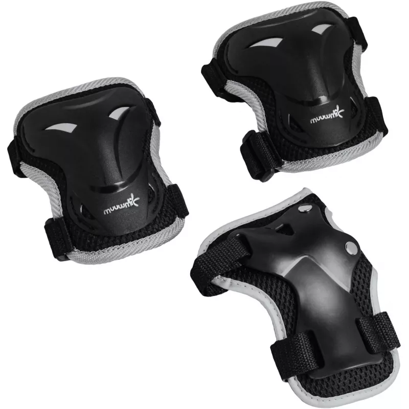 Inline skates Muuwmi 682 adjustable size 33–36 roheline/Must with protector set