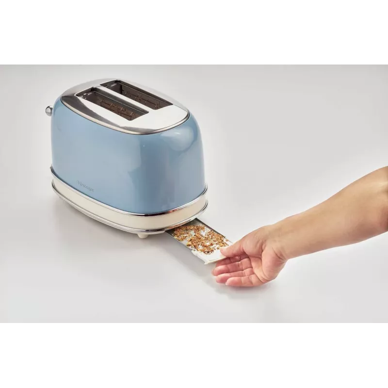 Ariete 155 Design 2 Slice Röstsai valmistaja võileivakorvidega, 6 röstimisastet, 810 W, roostevabast terasest korpus, eemaldatav purukauss, pastellsinine