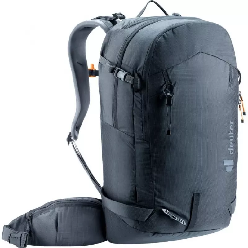 Seljakott DEUTER Freerider Pro 34+ — tehniline freeride-suusamatkade seljakott, 34 l, must, kiivrihoidik, puusavöö