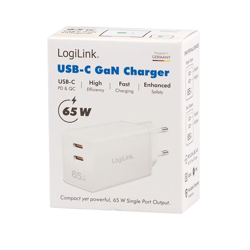 Kahe USB-pistikupesa adapter 65W, 2xUSB-C, valge