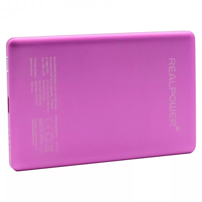 Akupank RealPower PB-5000 MAG 5000 mAh, juhtmevaba laadimine, USB-C, 20 W, roosa