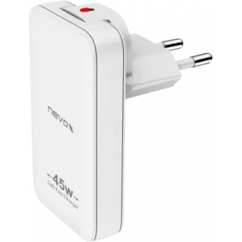AXAGON nevox 45W Dual õhuke GaN USB-C/USB laadur EL/US valge