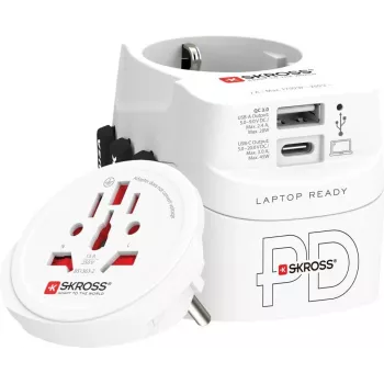 Reisiadapter SKROSS 1.302474 EL/FR/USA/ÜK/AU pistikupesadele, 100–250 V AC, 7 A, USB 45 W