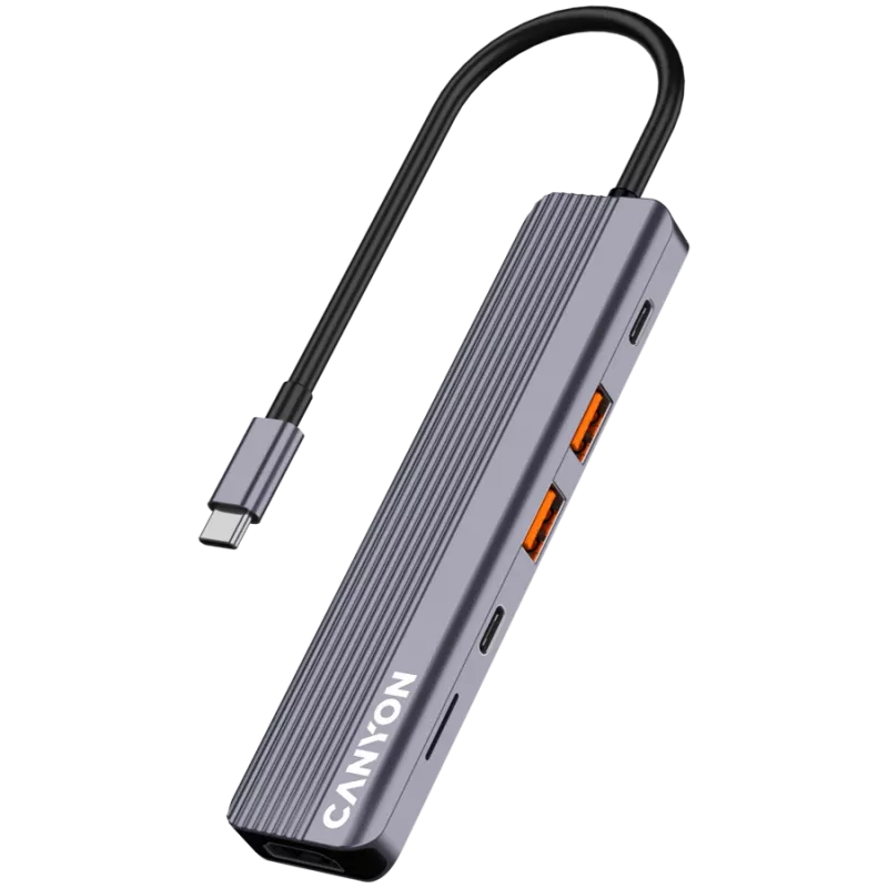 USB USB-C jaotur CANYON DS-17 — HDMI, USB 3.2 Gen 1 A, USB-C, MicroSD, 10000 Mbit/s, hall