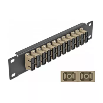Fiiberoptiline patch-paneel DeLOCK 10 tolli 12 pordiga SC Duplex Beež 1U Must