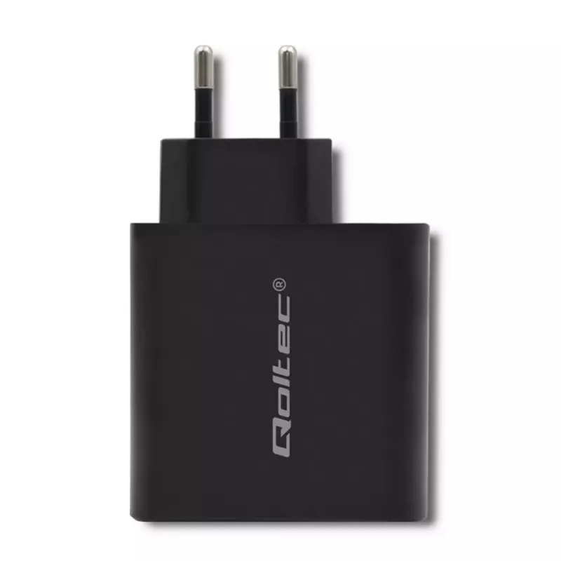 Toiteadapter QOLTEC 51716 — vahelduvvool 220–240 V kuni 20 V 3 A (63 W), must, siseruumides kasutatav universaalne laadija