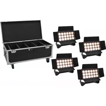 Mitmeotstarbeline LED-pesuvalgusti komplekt EUROLITE 20001034 koos 4 taaslaetava akuga, 18×10 W RGBW LED-id