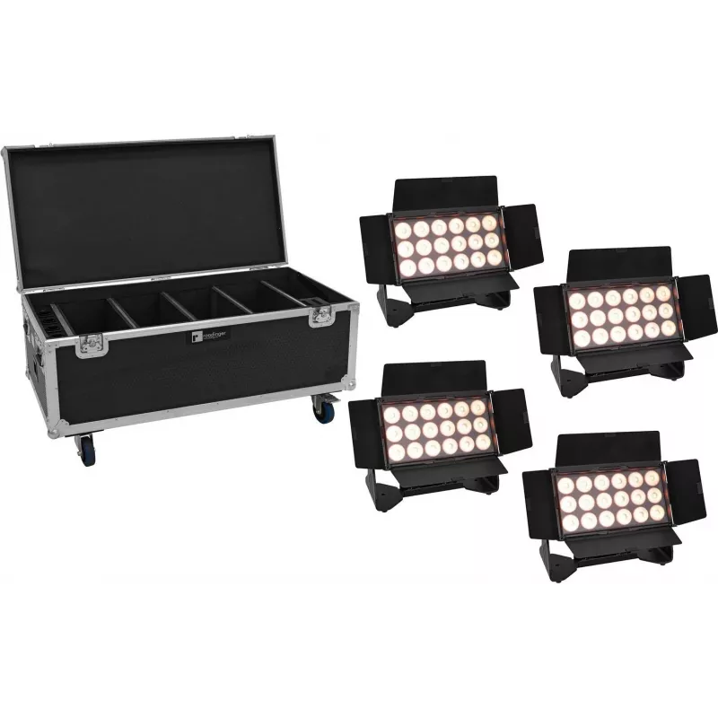 Mitmeotstarbeline LED-pesuvalgusti komplekt EUROLITE 20001034 koos 4 taaslaetava akuga, 18×10 W RGBW LED-id