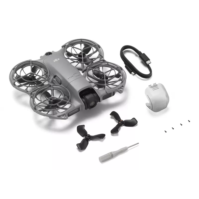 Kvadrokopter DJI Neo 2 — 4 rootorit, 12 MP kaamera, 2688×1512 video, 1606 mAh aku, 49 GB sisemälu, Wi‑Fi ja Bluetooth