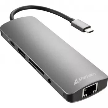 Sharkoon USB 3.0 Type C Combo Adapter liidesekaart/adapter HDMI, RJ-45, USB 3.2 Gen 1 (3.1 Gen 1)