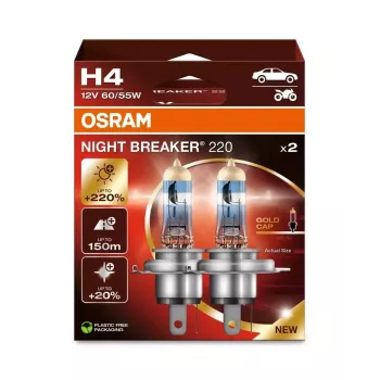 Halogeen esitulede pirn Osram NIGHT BREAKER 220 H4 — topeltpakend, 12V 60/55W