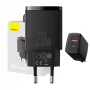 Sisene USB kiirlaadija Baseus CCXJ-B01 — 2 porti (USB-C PD 20W + USB-A QC3.0 18W), 100–240 V, must