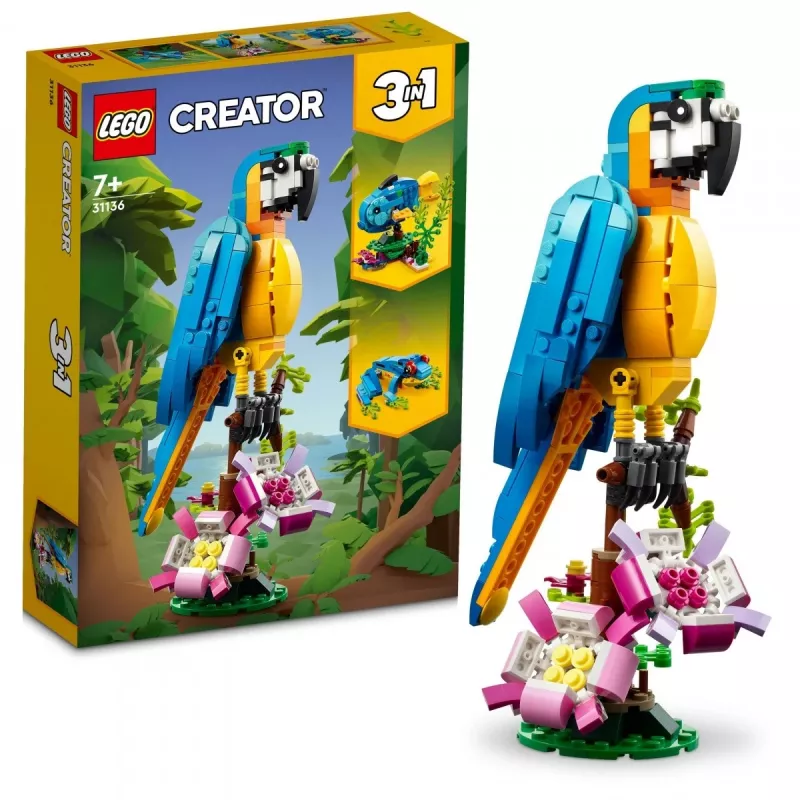 LEGO ehituskomplekt Eksootiline Papagoi 31136 — Creator vitriinmudel, 253 tükki, 220×120×110 mm