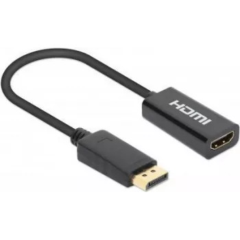 Manhattan DisplayPort 1.2 HDMI-le aktiivne adapter, 4K@60Hz, 15cm, isane emasele, DP riiviga, must, mittesuunaline, kolmeaastane garantii, võrdväärne DP2HD4K60S-iga