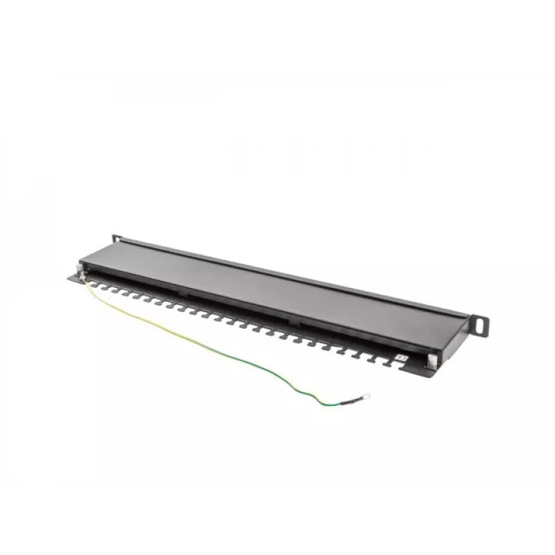 LANBERG PPS5-0024-B 24-pordine CAT5e jaotusplaat, metallist, 0,5U, 445×99×22,3 mm, must