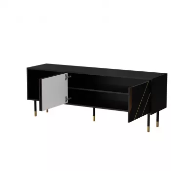 TV-kapp Cama Meble MOUNTAIN 154x40x55 cm — puitlaastplaadist pealispind, must ja kuldne