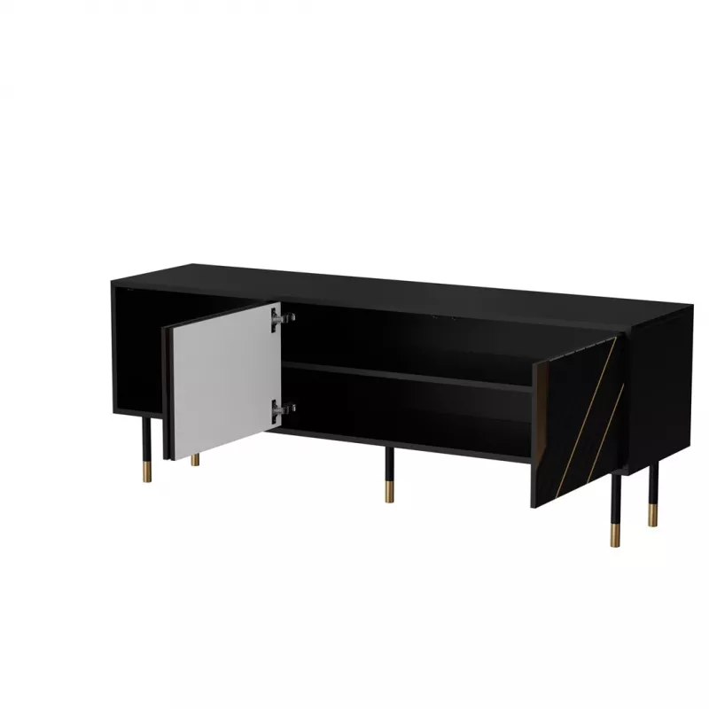 TV-kapp Cama Meble MOUNTAIN 154x40x55 cm — puitlaastplaadist pealispind, must ja kuldne