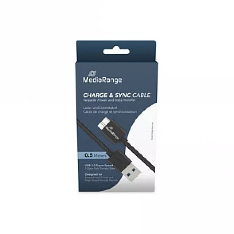 USB-A to Micro-B USB 3.0 laadimis- ja sünkroonimiskaabel MediaRange MRCS239 — 50 cm, 5 Gbps, 5 W, must