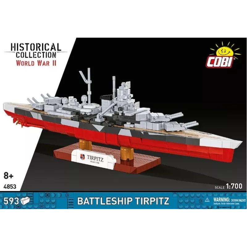 Cobi ehituskomplekt Lahingulaev Tirpitz mudel 593 tk, mõõtkavas ja esitlusfunktsioonidega