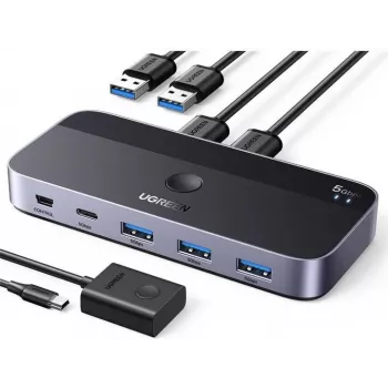 KVM USB-lüliti UGREEN CM662 2x4 väljund, must