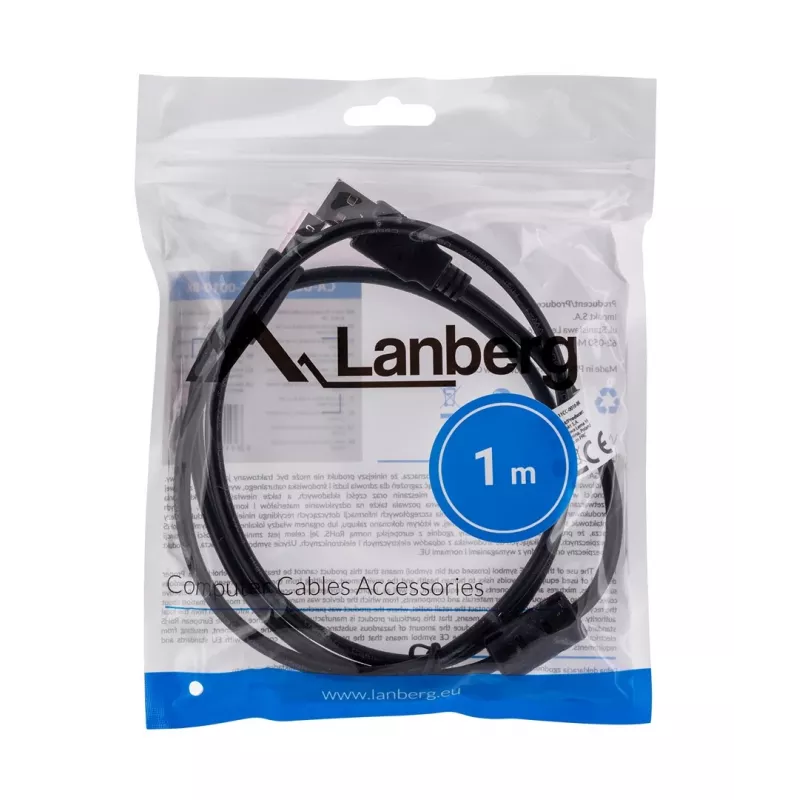 Lanberg CA-USBA-11CC-0010-BK USB-kaabel 1 m 2.0 USB B Must