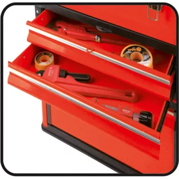 Tööriistakast YATO YT-09107 metallist 495x252x180 mm, must/punane, 6 kg, 2 sahtlit, lukustatav