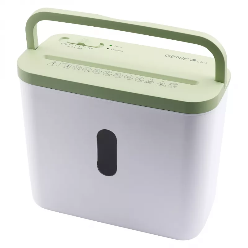 Paberipurustaja Genie 440 X GR — Ristlõikus 4 x 38 mm, 8 L korv, 300 W, roheline/valge