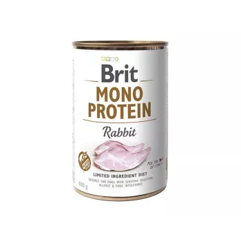 Märg koeratoit Brit Mono Protein Rabbit 400 g — konservitud täistoit, üks loomne valk, täiskasvanud koerad